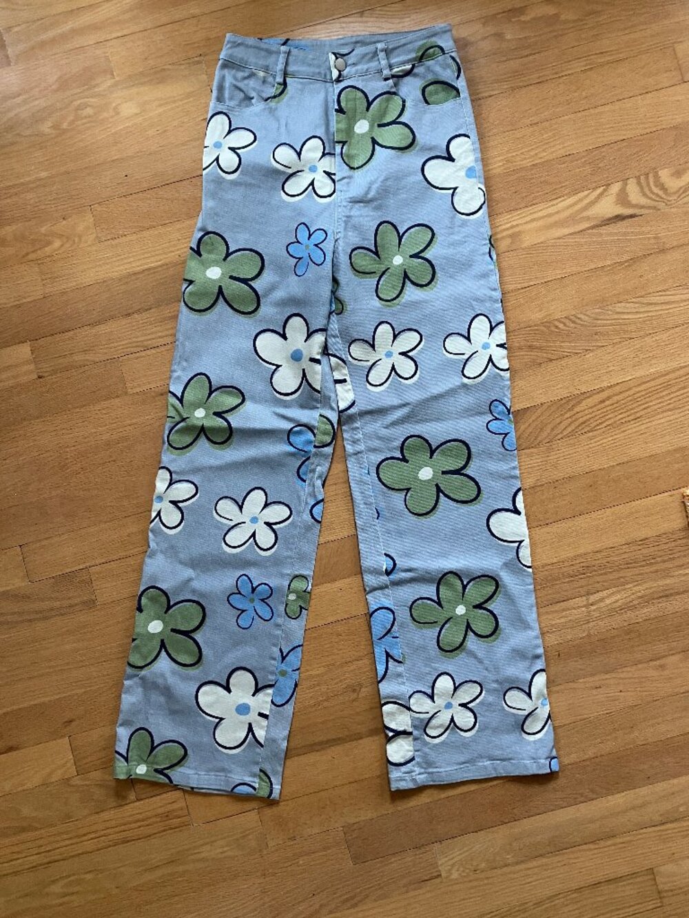BoHo Flower Power High Rise Jeans Sz S Blue Green White WOW